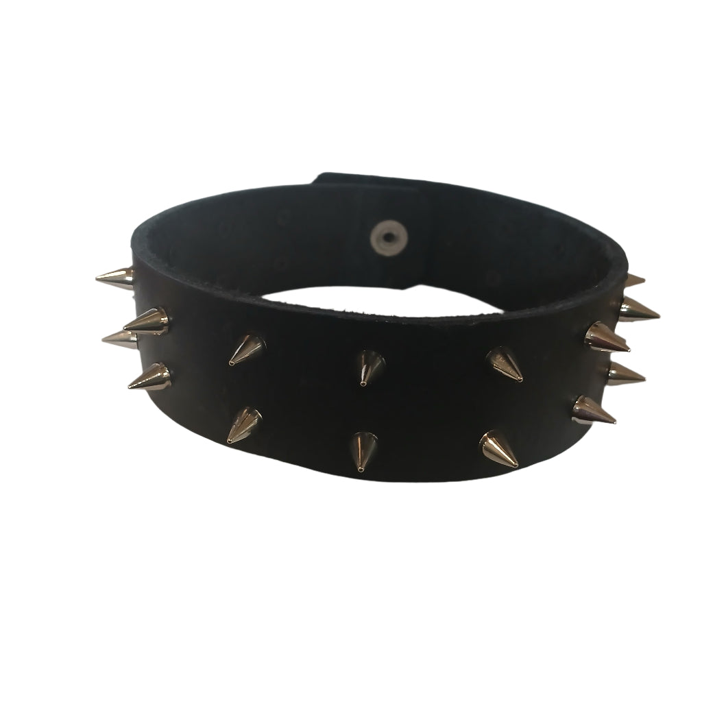 STLW 1 1/2" Leather Collar 10mm (26) Chrome Spikes (15-16")