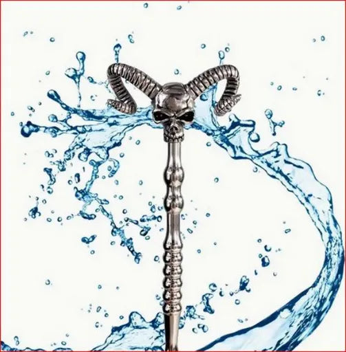 metal rod with a skull with horns on top