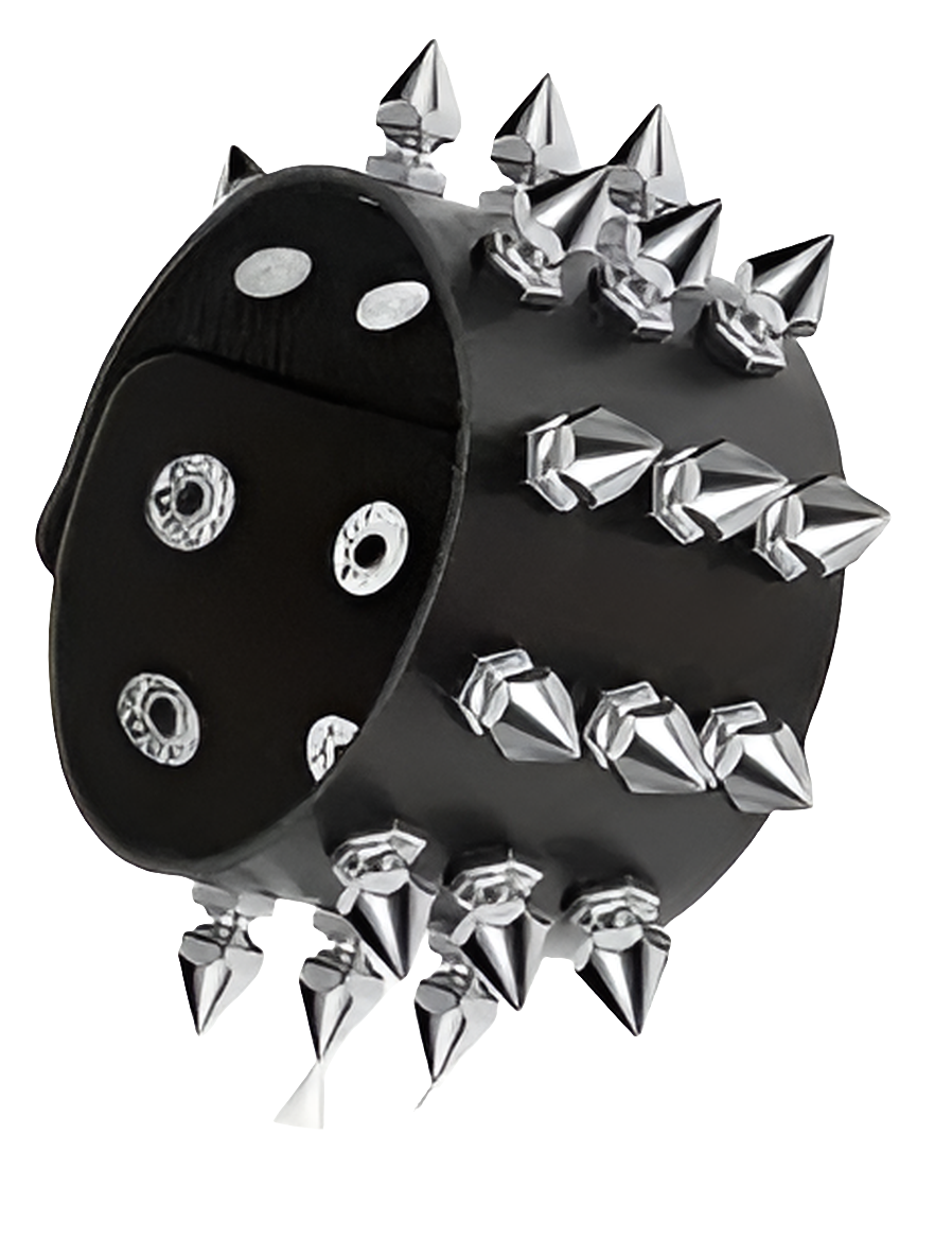 (IMP) Wide 10mm Spiked Faux Leather Wristband