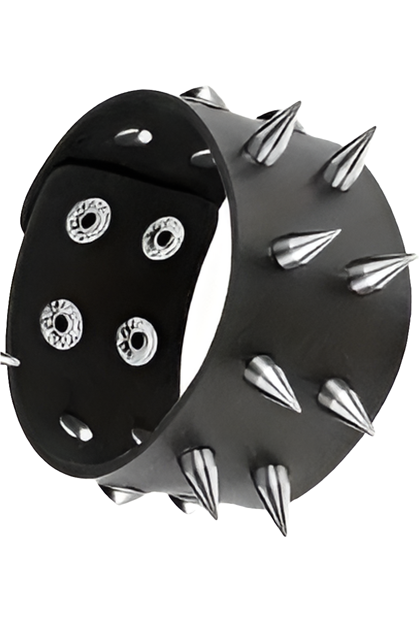 (IMP) Wide Short Spiked Faux Leather Wristband