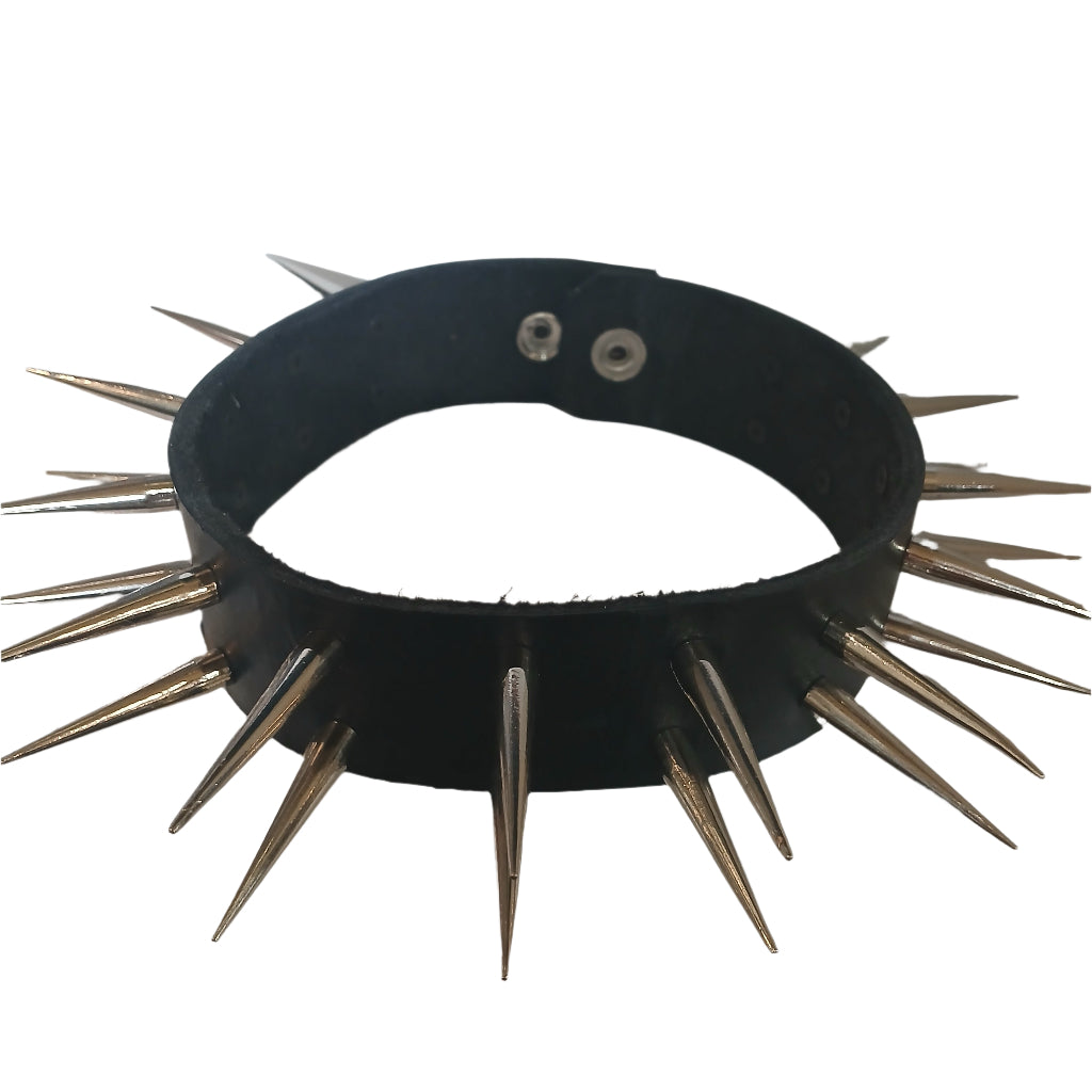 STLW 1 1/2" Leather Collar 38mm (26) Chrome Spikes (XXL-Custom)