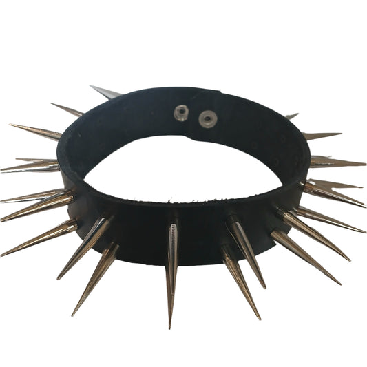 STLW 1 1/2" Leather Collar 38mm (26) Chrome Spikes (L-16-17")