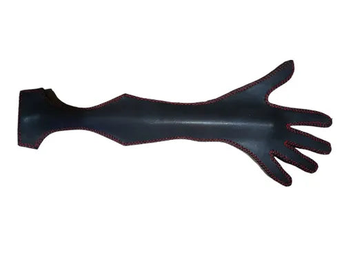 Black leather paddle with red stitching