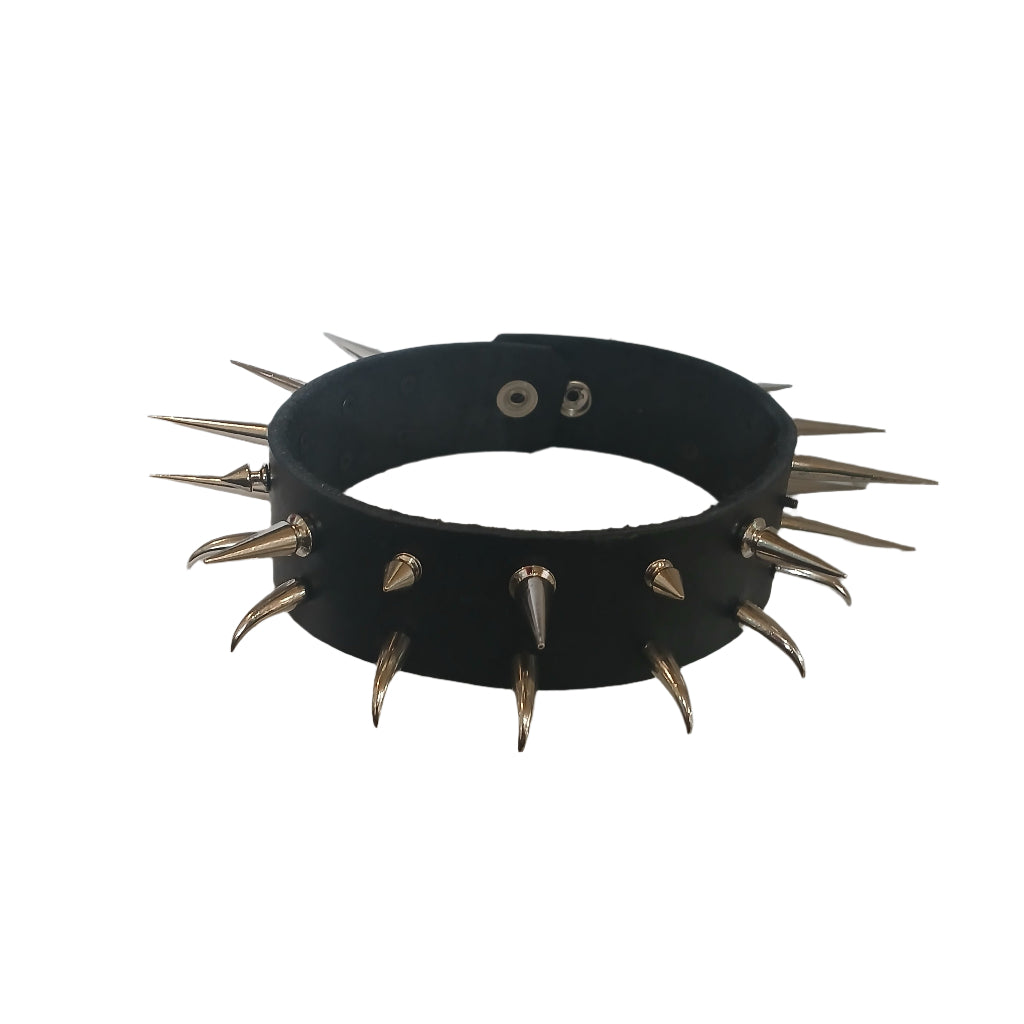 STLW 1 1/2" Leather Custom (26) Chrome Spike Collar (L-16-17")