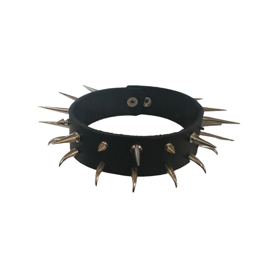 STLW 1 1/2" Leather Custom (26) Chrome Spike Collar (L-16-17")
