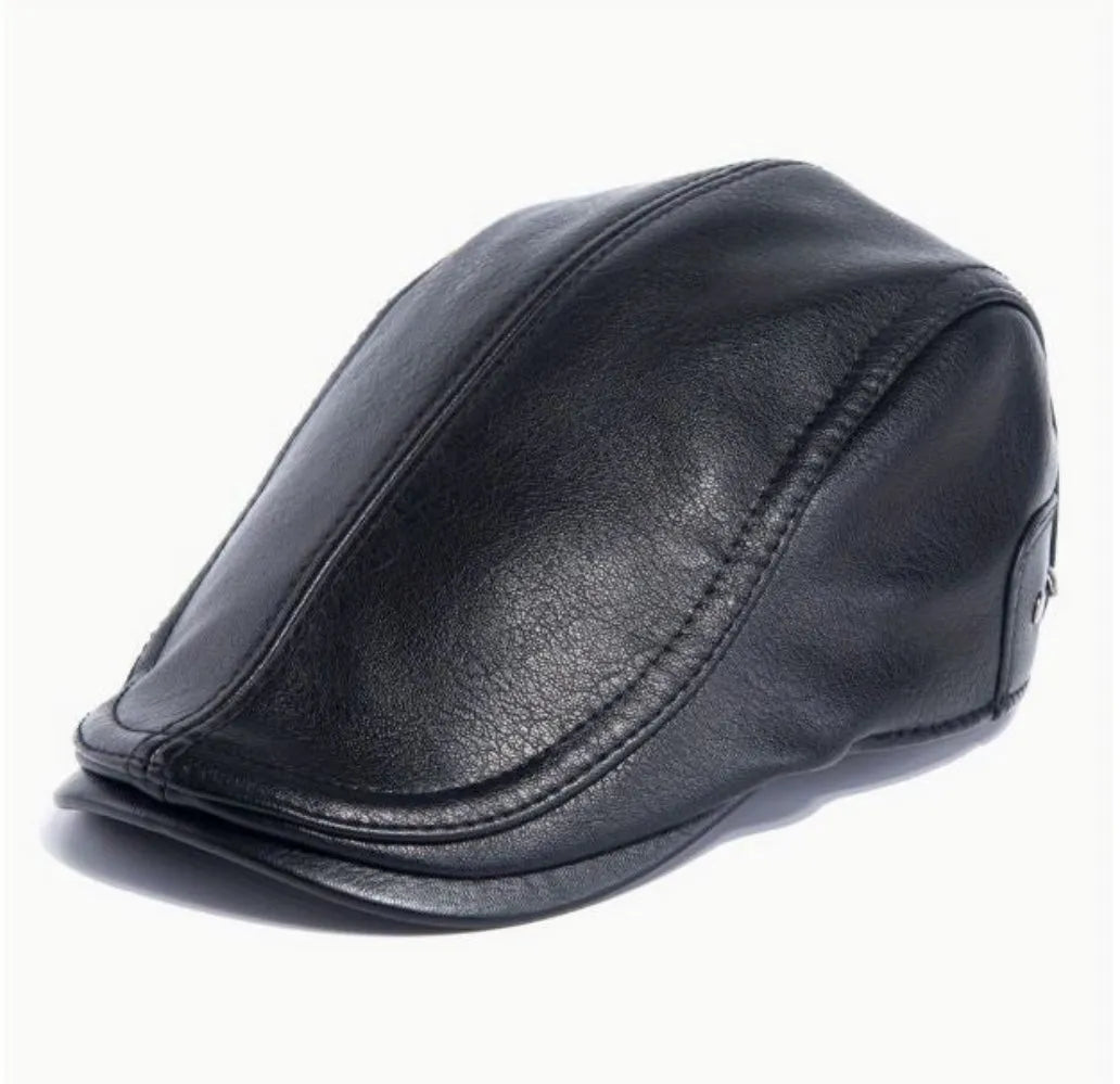 TOHUIYAN Vintage Style Men'S Faux Leather Forward Cap