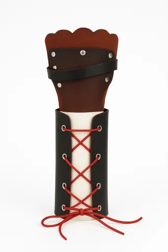 STLW Crux Vambrace – Medieval Leather Gauntlet (Black/Red) (Left & Right Sold Seperatly)